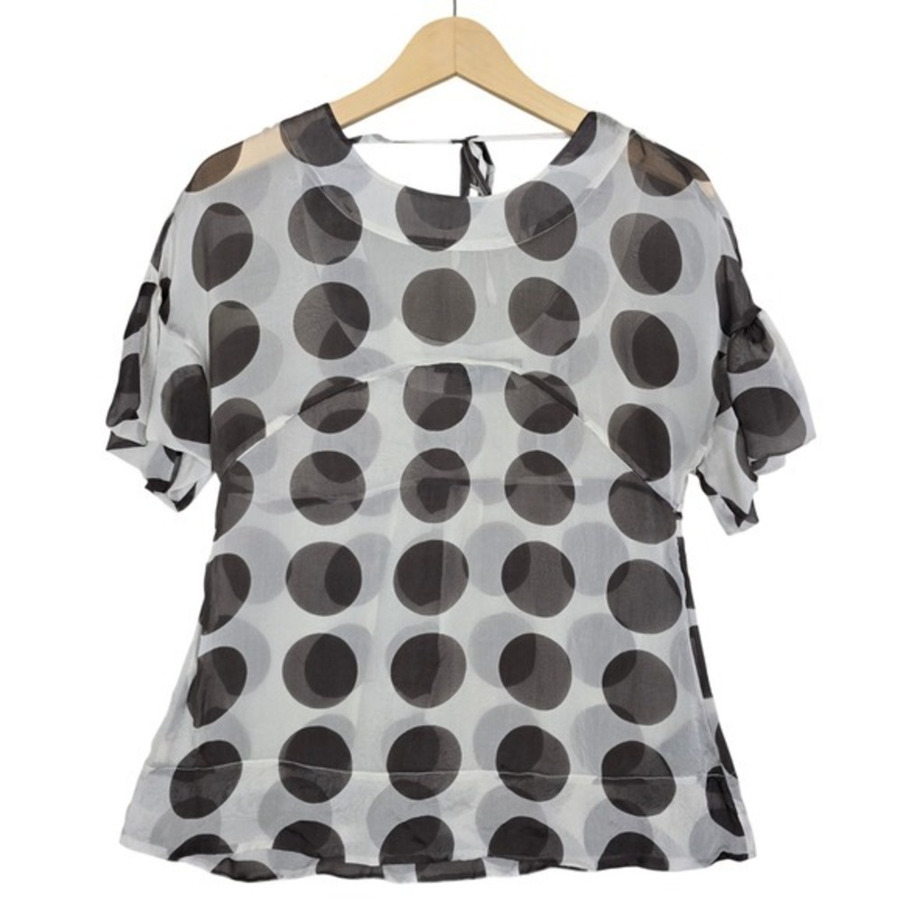 Wilfred Aritzia Women's Silk Polka Dot Ruffle Flutter Sleeves Blouse White 4